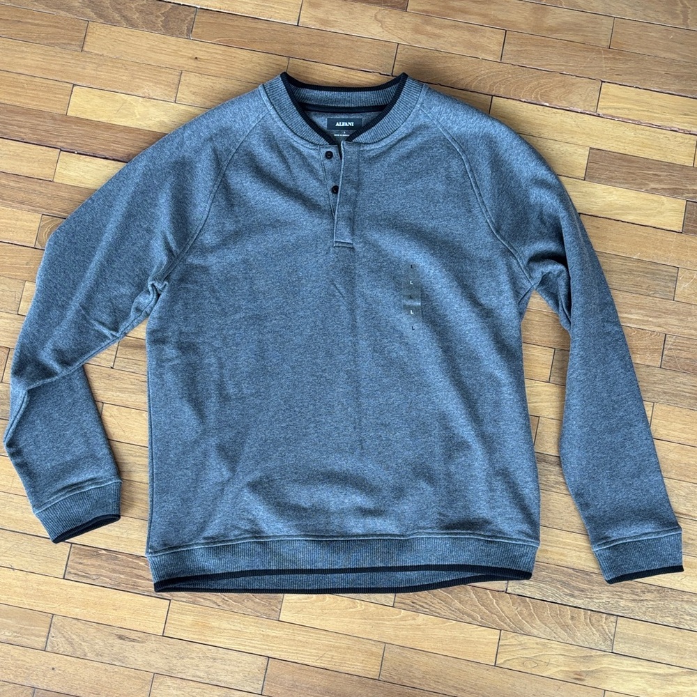 Alfani Men's Charcoal Grey Baseball-Collar Quarter-Snap Sweater